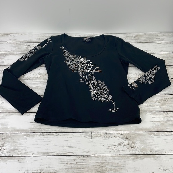 HARLEY DAVIDSON SZ M BLACK LONG SLEEVE SHIRT - Picture 1 of 6